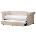 Light Beige Upholstered Twin Daybed with Trundle P80802