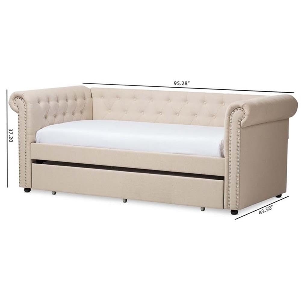 Light Beige Upholstered Twin Daybed with Trundle P80802