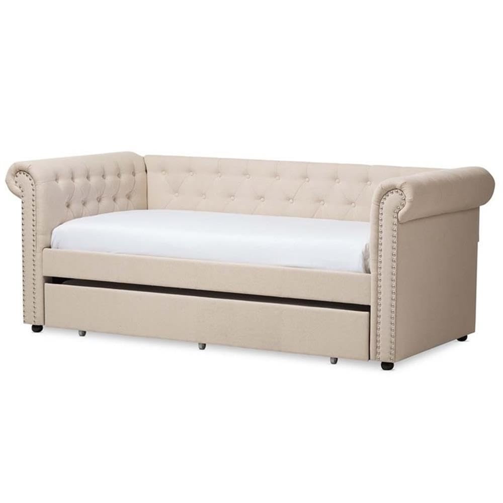 Light Beige Upholstered Twin Daybed with Trundle P80802