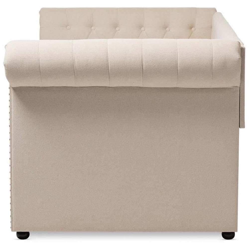 Light Beige Upholstered Twin Daybed with Trundle P80802