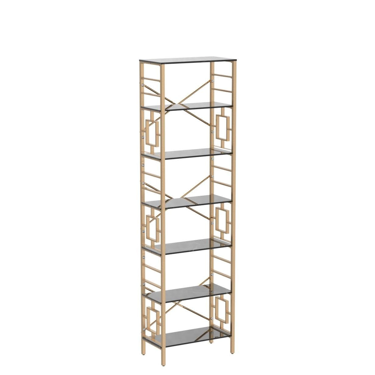 7-Tier Black Gold Metal Bookcase Y6816