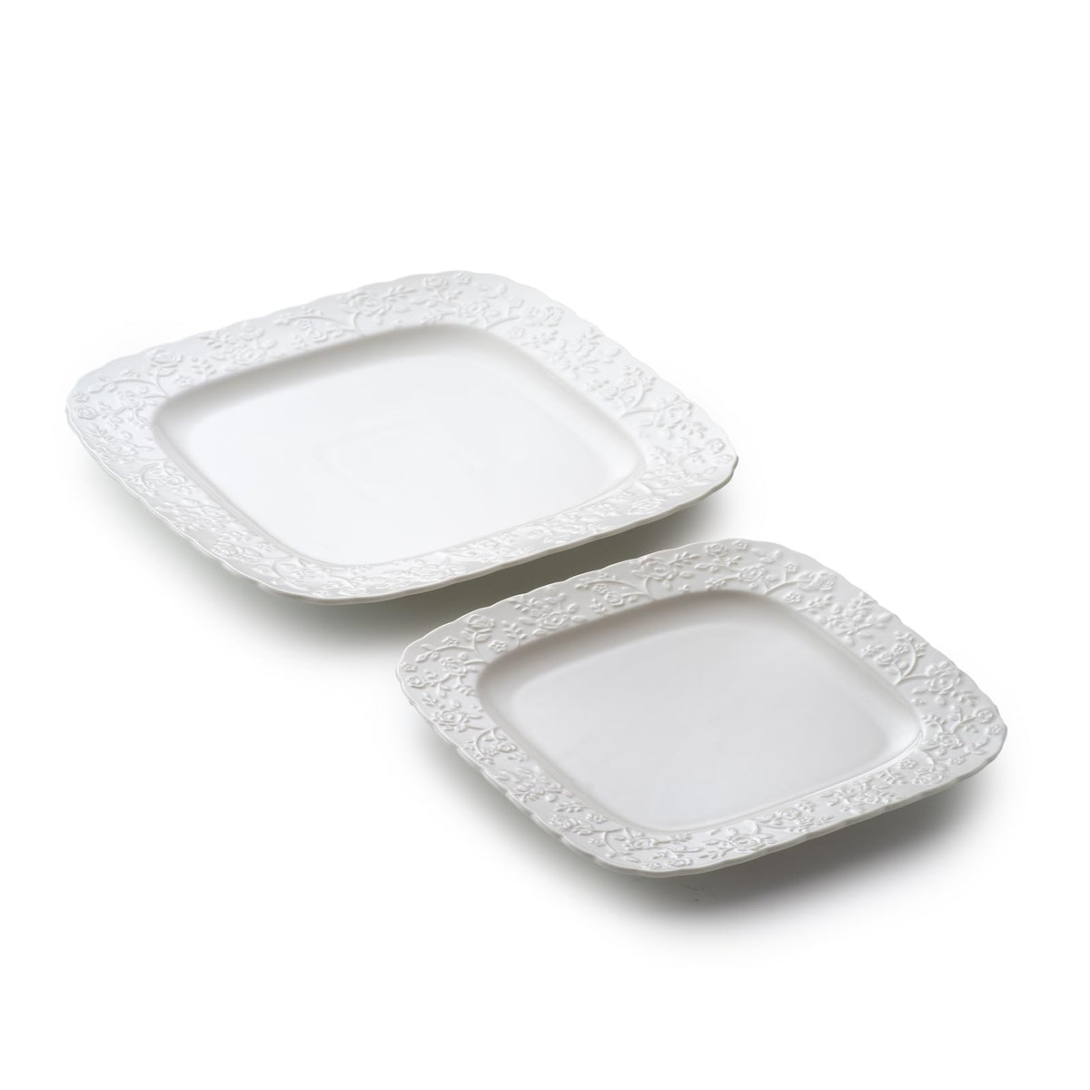 Ceramic Square Dinner Plates Set of 4, 10 & 12 Inch Embossed Salad Plates C517