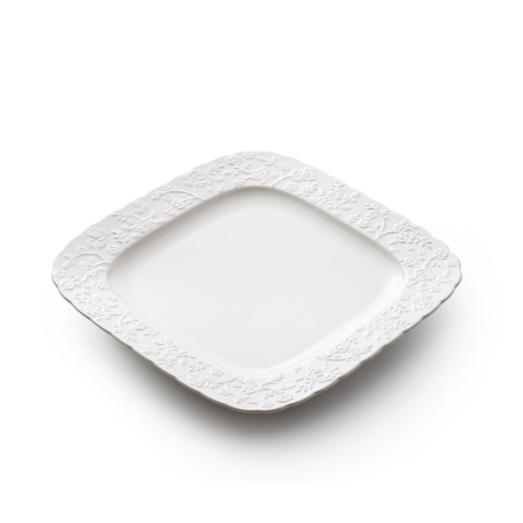 Ceramic Square Dinner Plates Set of 4, 10 & 12 Inch Embossed Salad Plates C517