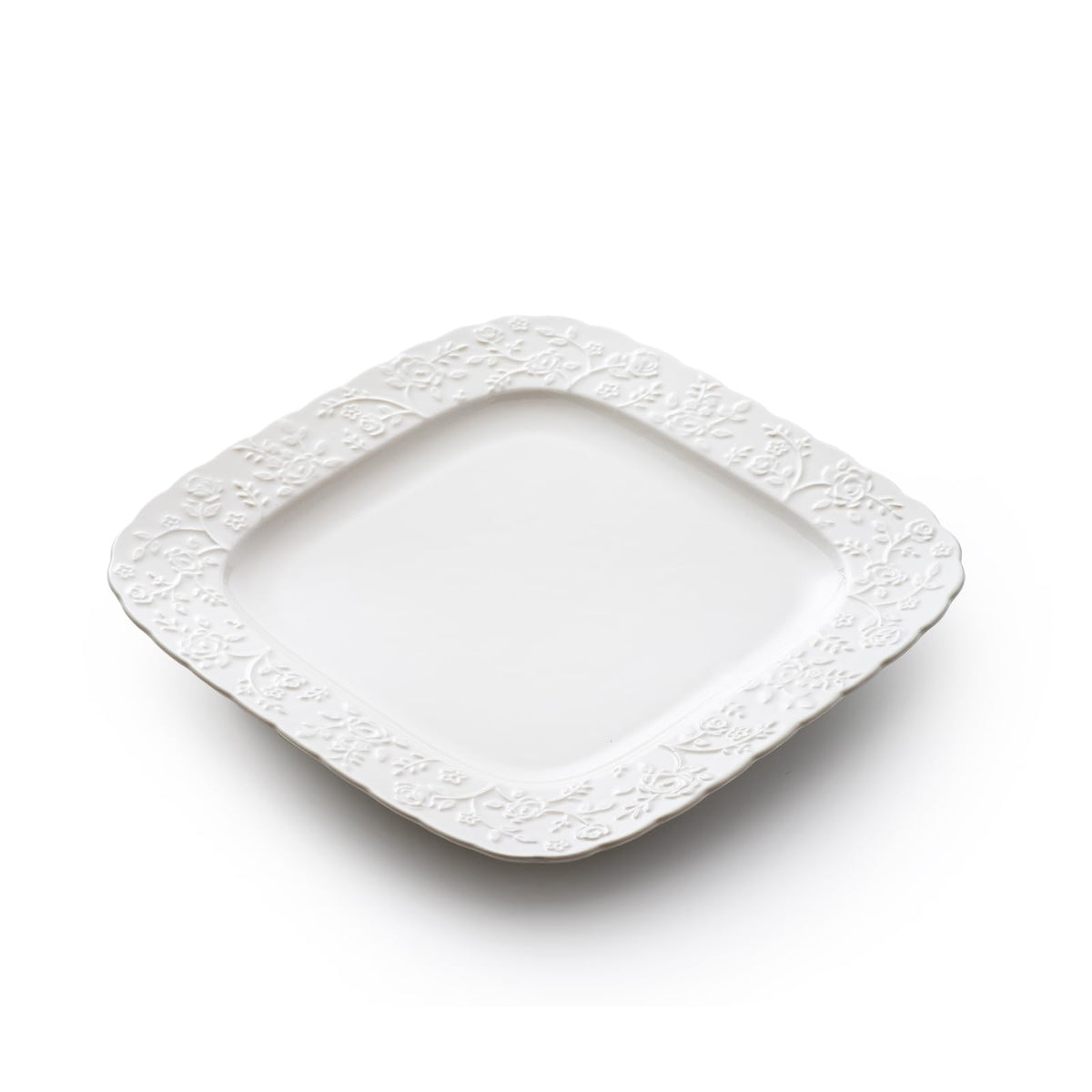 Ceramic Square Dinner Plates Set of 4, 10 & 12 Inch Embossed Salad Plates C517