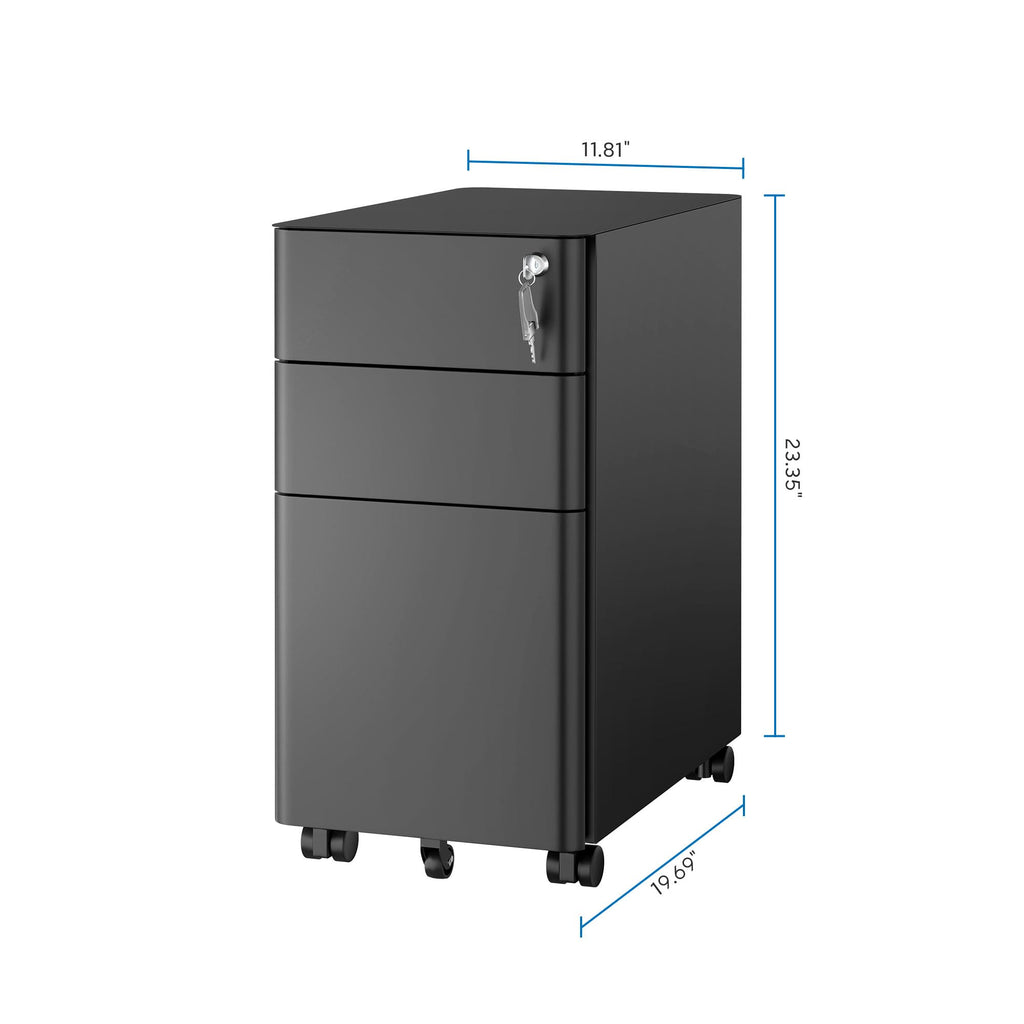 Black 3 Drawer Rolling File Cabinet with Lock M14393