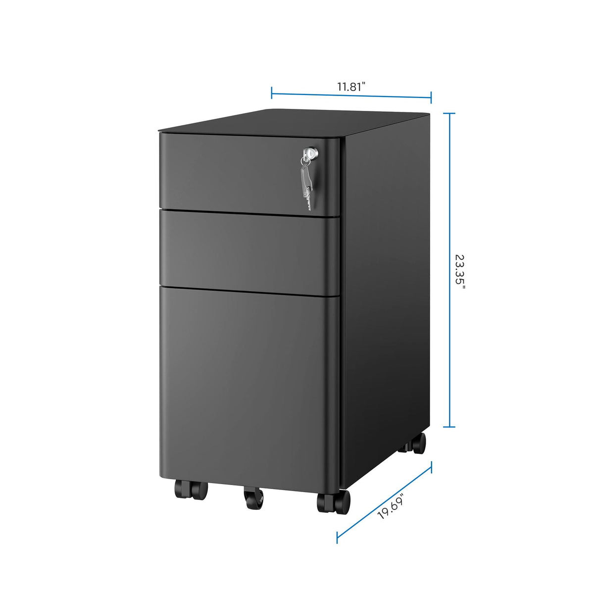 Black 3 Drawer Rolling File Cabinet with Lock M14393