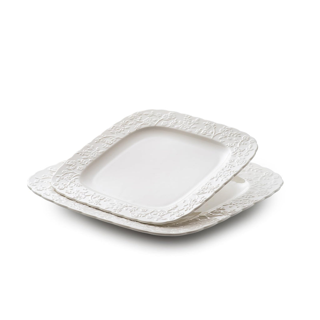 Ceramic Square Dinner Plates Set of 4, 10 & 12 Inch Embossed Salad Plates C517