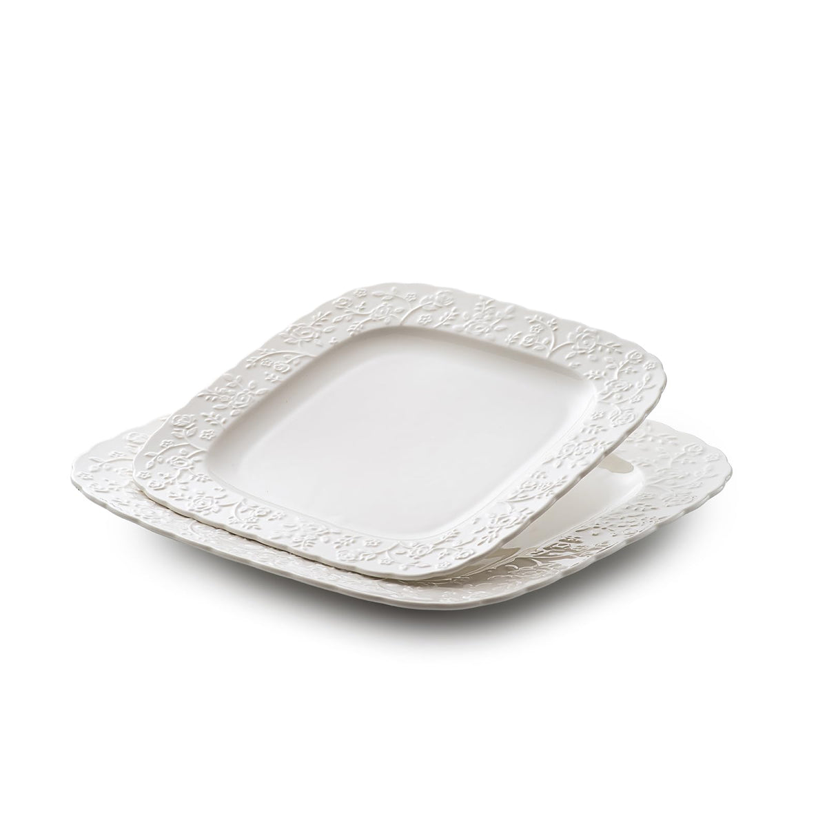 Ceramic Square Dinner Plates Set of 4, 10 & 12 Inch Embossed Salad Plates C517