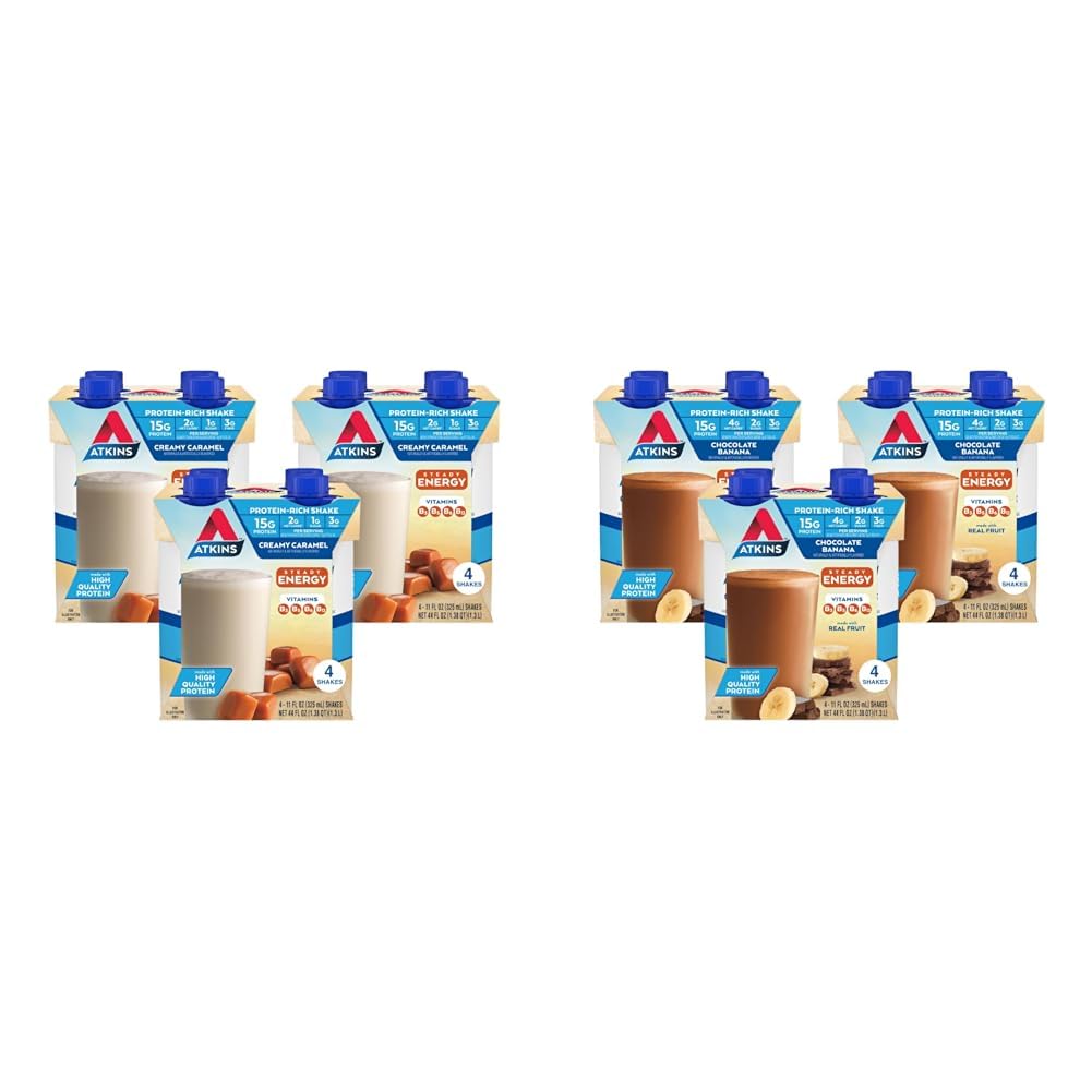 Creamy Caramel Protein Shake 4 Count and Chocolate Banana Protein Shake 12 Count P16821