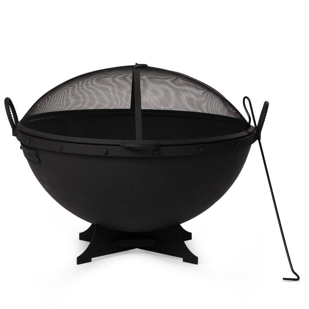 32in Cast Iron Wood Burning Fire Pit with Screen and Poker L264538