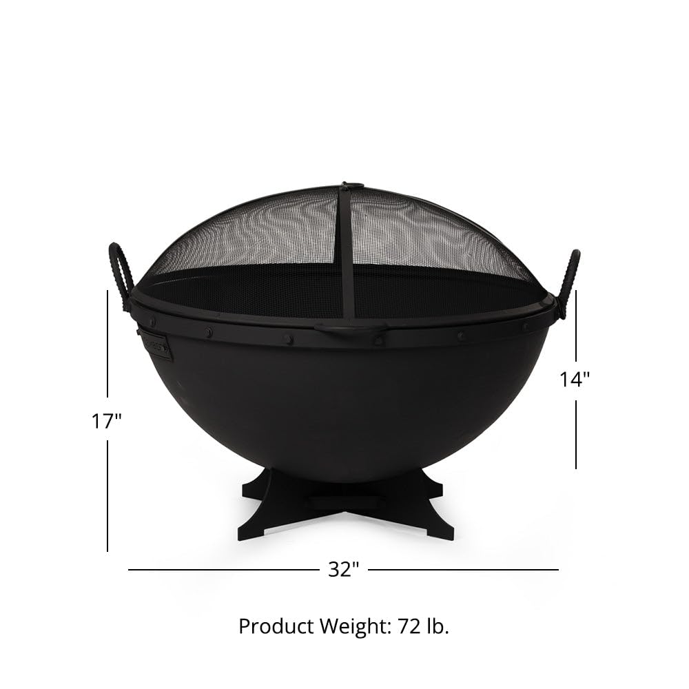 32in Cast Iron Wood Burning Fire Pit with Screen and Poker L264538
