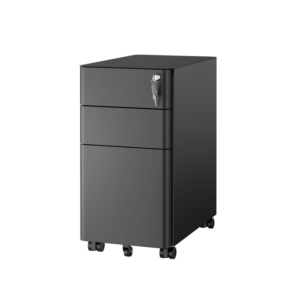 Black 3 Drawer Rolling File Cabinet with Lock M14393