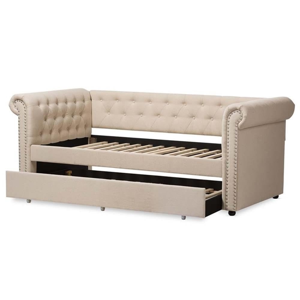 Light Beige Upholstered Twin Daybed with Trundle P80802