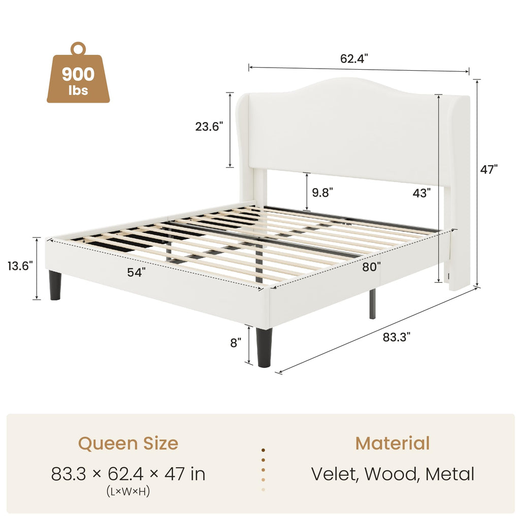 Queen Size Bed Frame with Wingback Headboard X91686