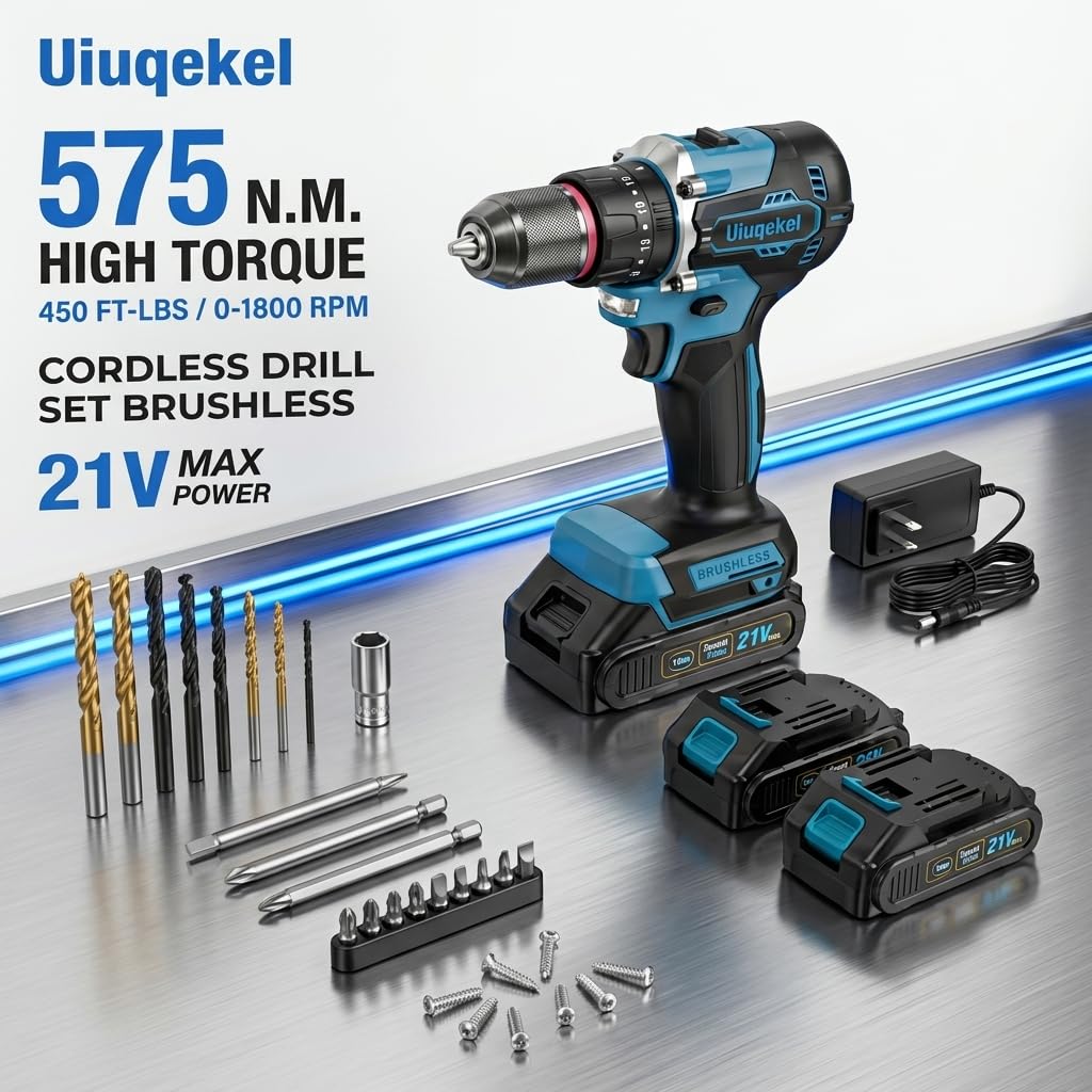 21V Brushless Cordless Drill Driver Kit with 2 Batteries & Charger R5257