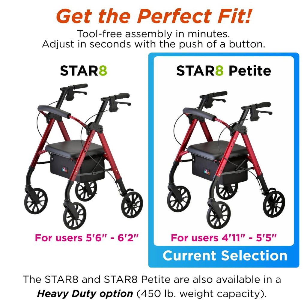 Red 8" Wheel Rollator Walker with Padded Seat M241840
