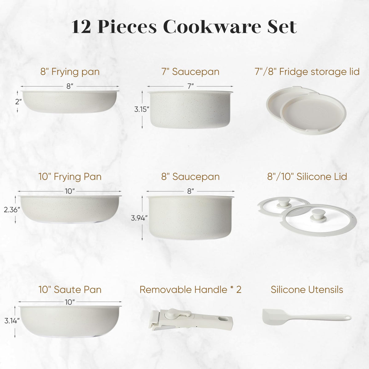 12 Pc Nonstick Milky White Cookware Set X5498