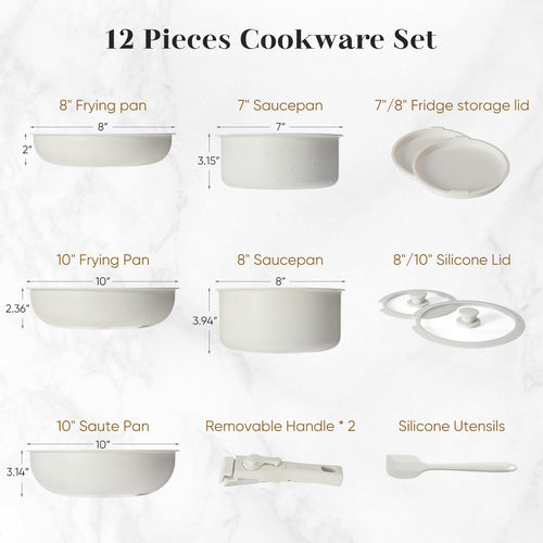 12 Pc Nonstick Milky White Cookware Set X5498