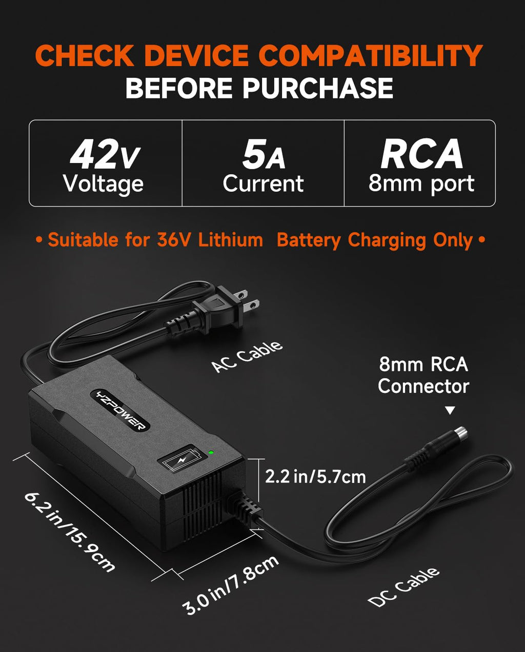 42V 5A Scooter Charger RCA Round Charging Port U3111