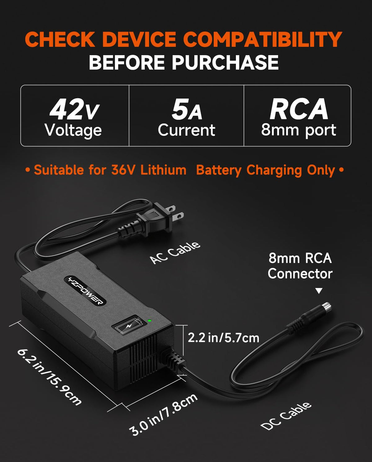 42V 5A Scooter Charger RCA Round Charging Port U3111