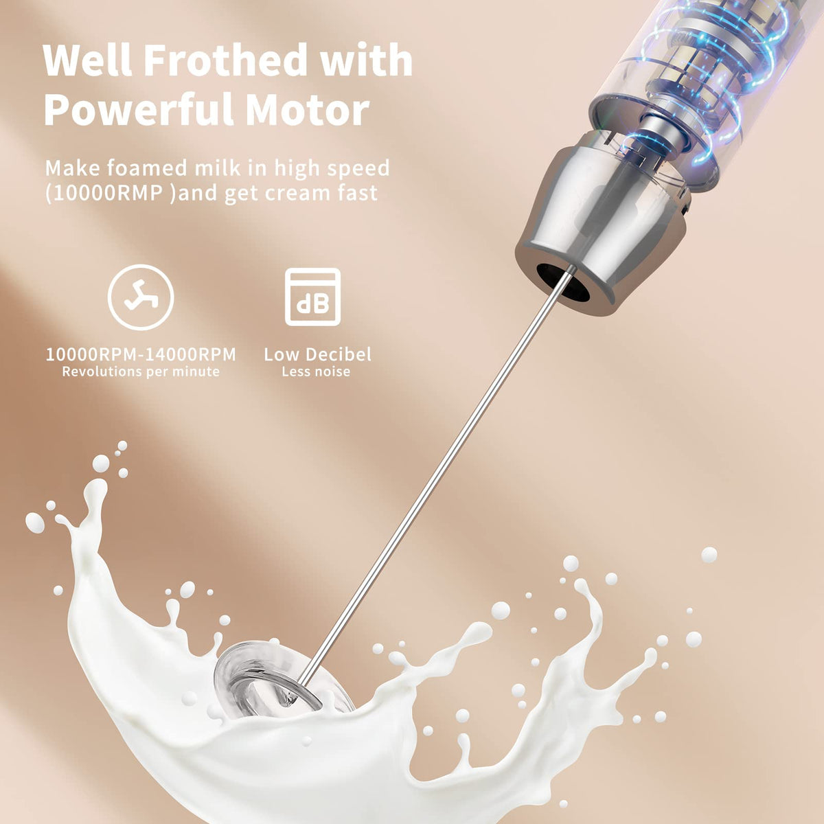 Rechargeable Milk Frother with 2 Detachable Whisks C744