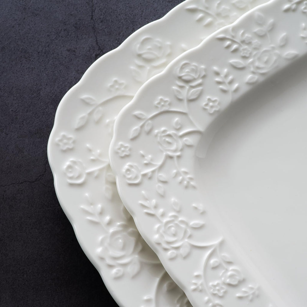 Ceramic Square Dinner Plates Set of 4, 10 & 12 Inch Embossed Salad Plates C517