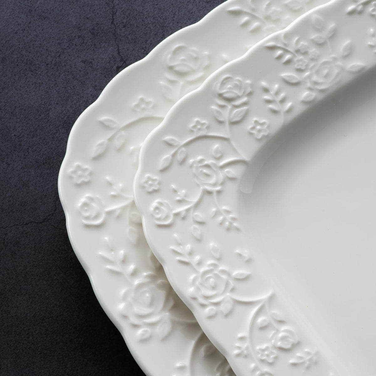 Ceramic Square Dinner Plates Set of 4, 10 & 12 Inch Embossed Salad Plates C517