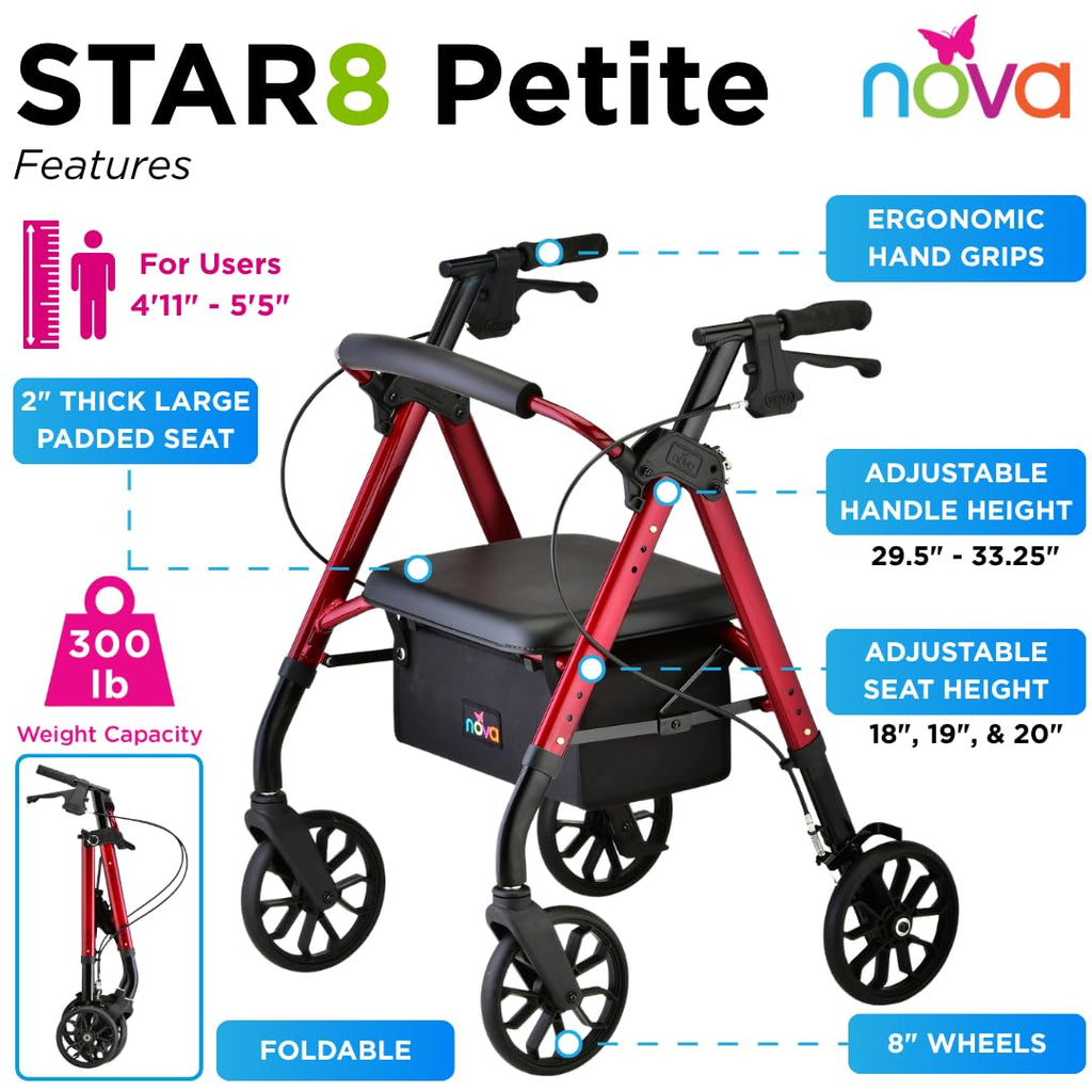 Red 8" Wheel Rollator Walker with Padded Seat M241840