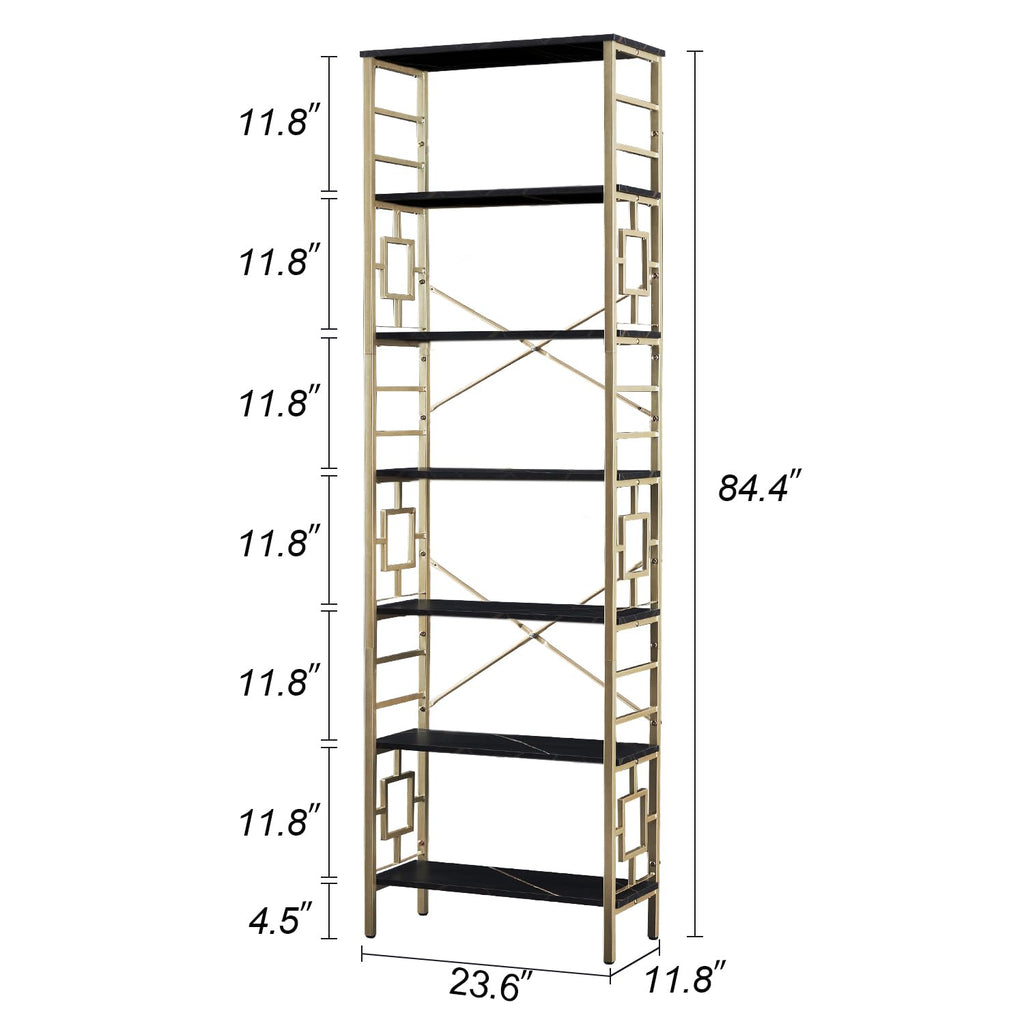 7-Tier Black Gold Metal Bookcase Y6816