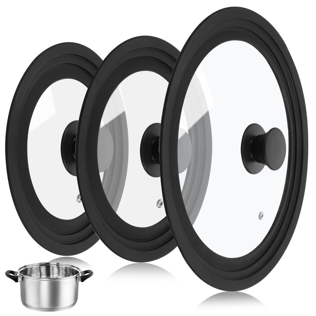 3 Pc Tempered Glass Pot Lids with Silicone Rim C221800
