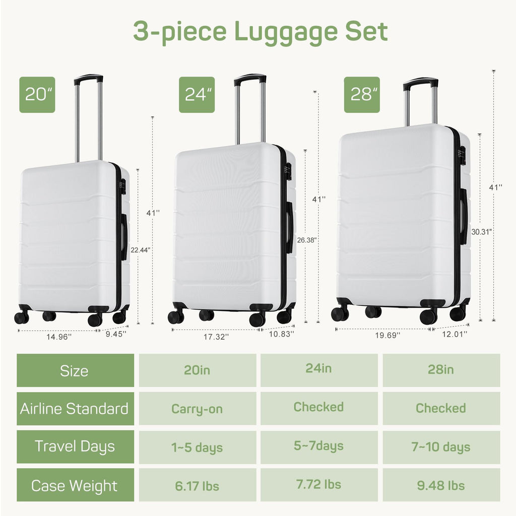 20 Inch White Expandable Hard Shell Carry-On Luggage R651818