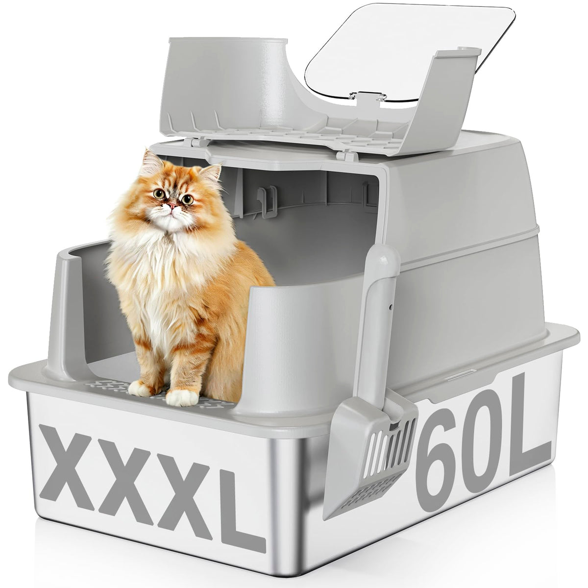 XXXL Stainless Steel Cat Litter Box with Lid O97746