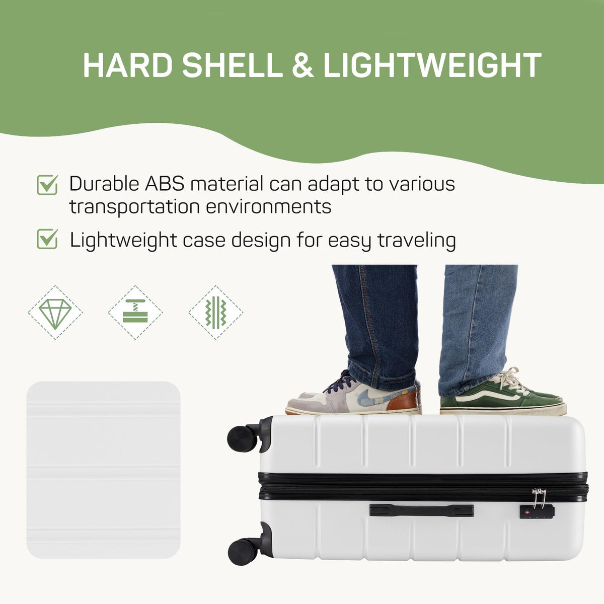 20 Inch White Expandable Hard Shell Carry-On Luggage R651818