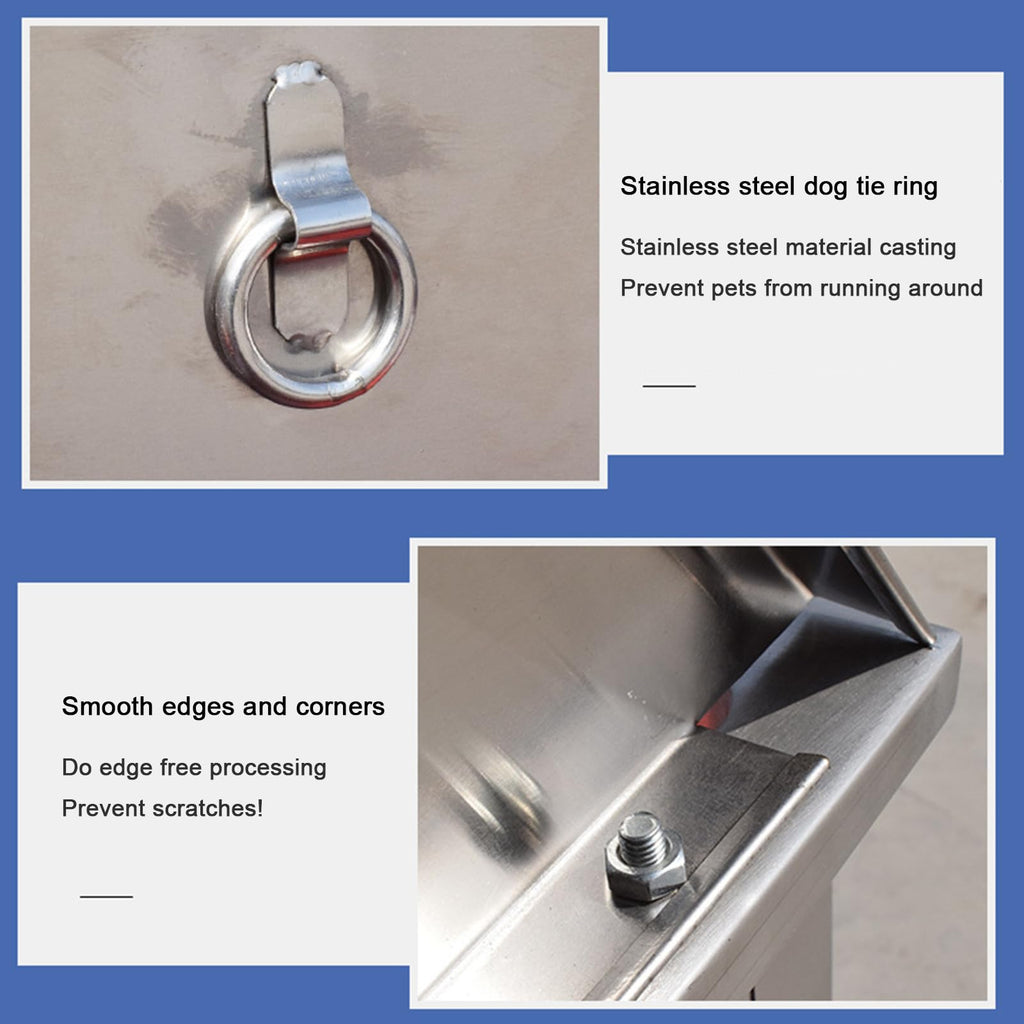 Stainless Steel Dog Grooming Station with Non-Slip Stairs & Sliding Door L966