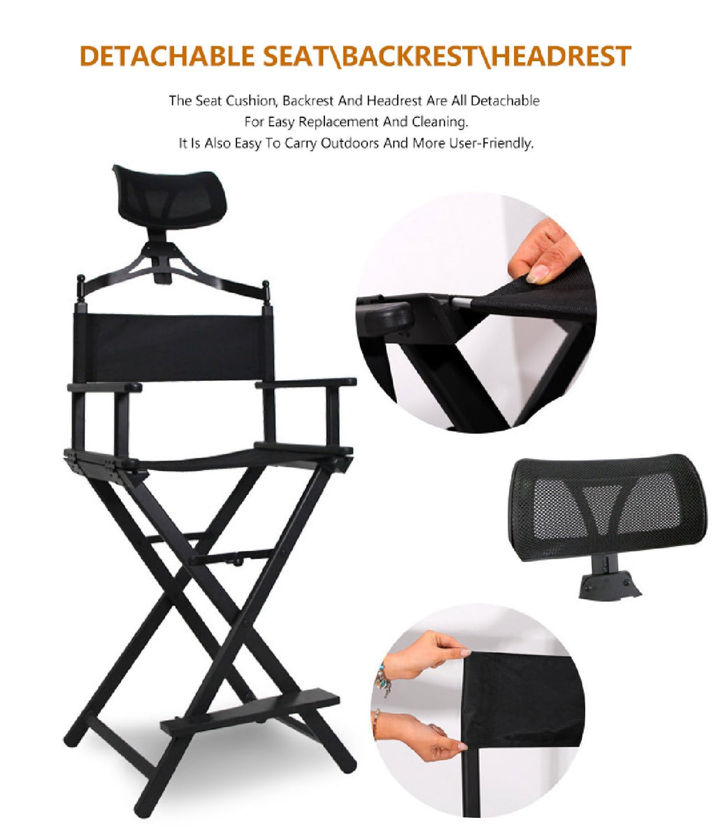 Foldable Stool with Head Rest, Portable Camping Chair, Supports Up to 300 Lbs, Gold L29797