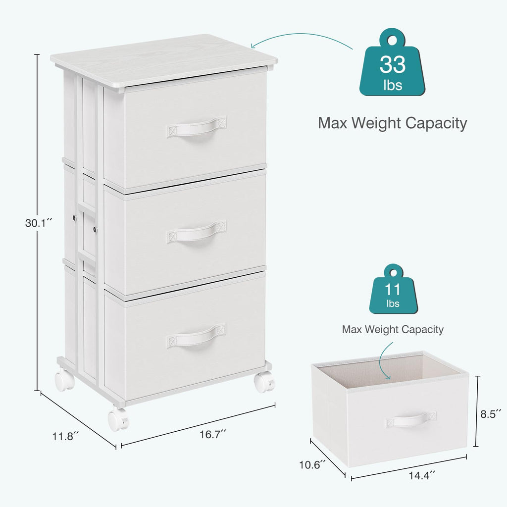 White 3 Drawer Fabric Dresser Q8858