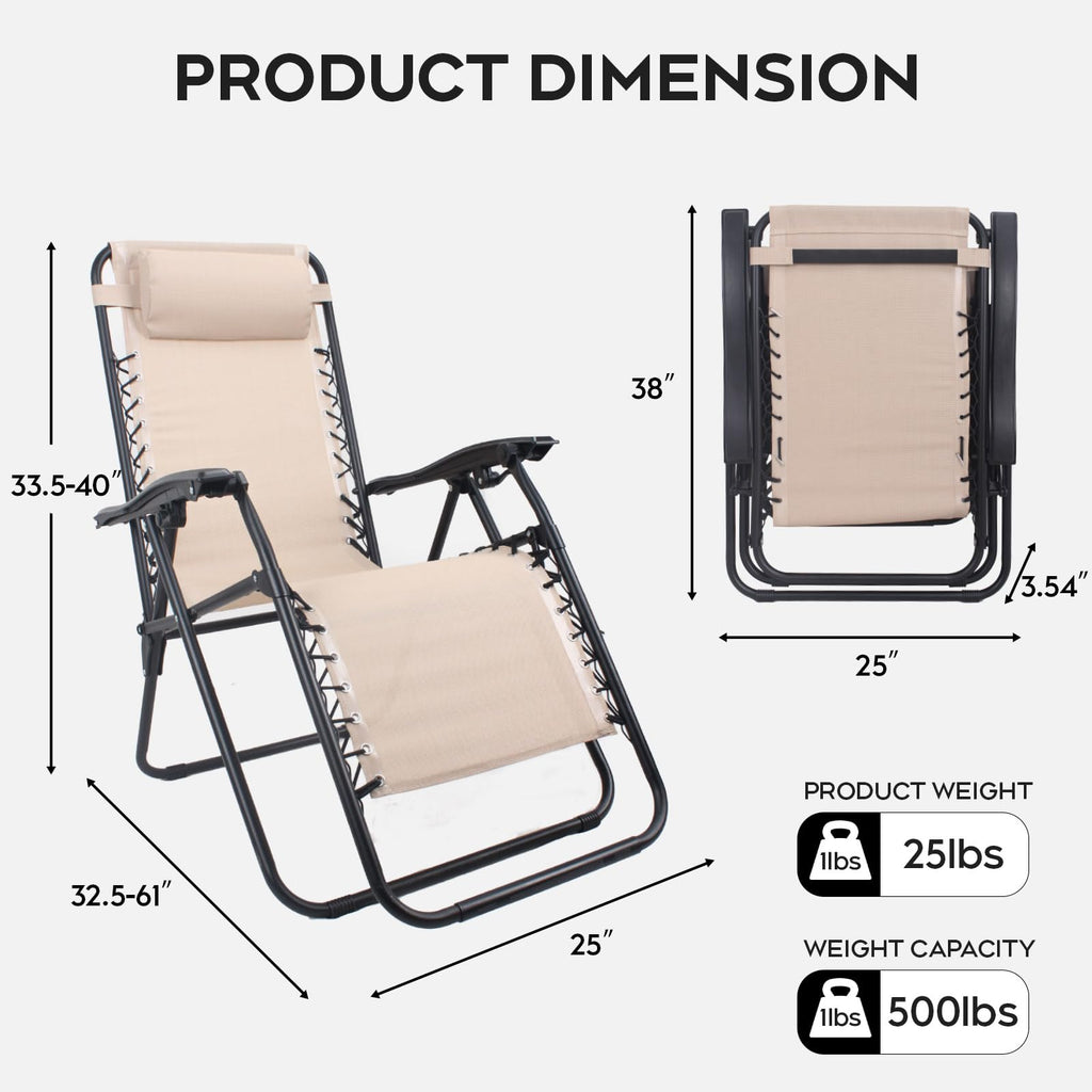 Set of 2 Adjustable Zero Gravity Lounge Chairs with Cup Holder Tray I761677