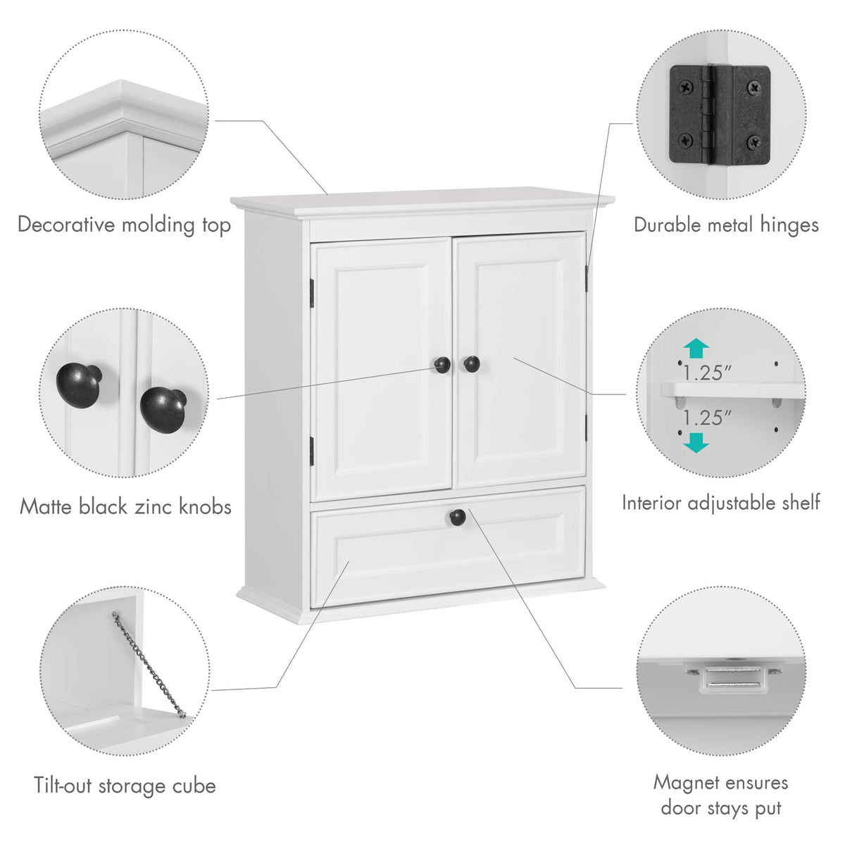 White Bathroom Wall Cabinet with Doors O297999