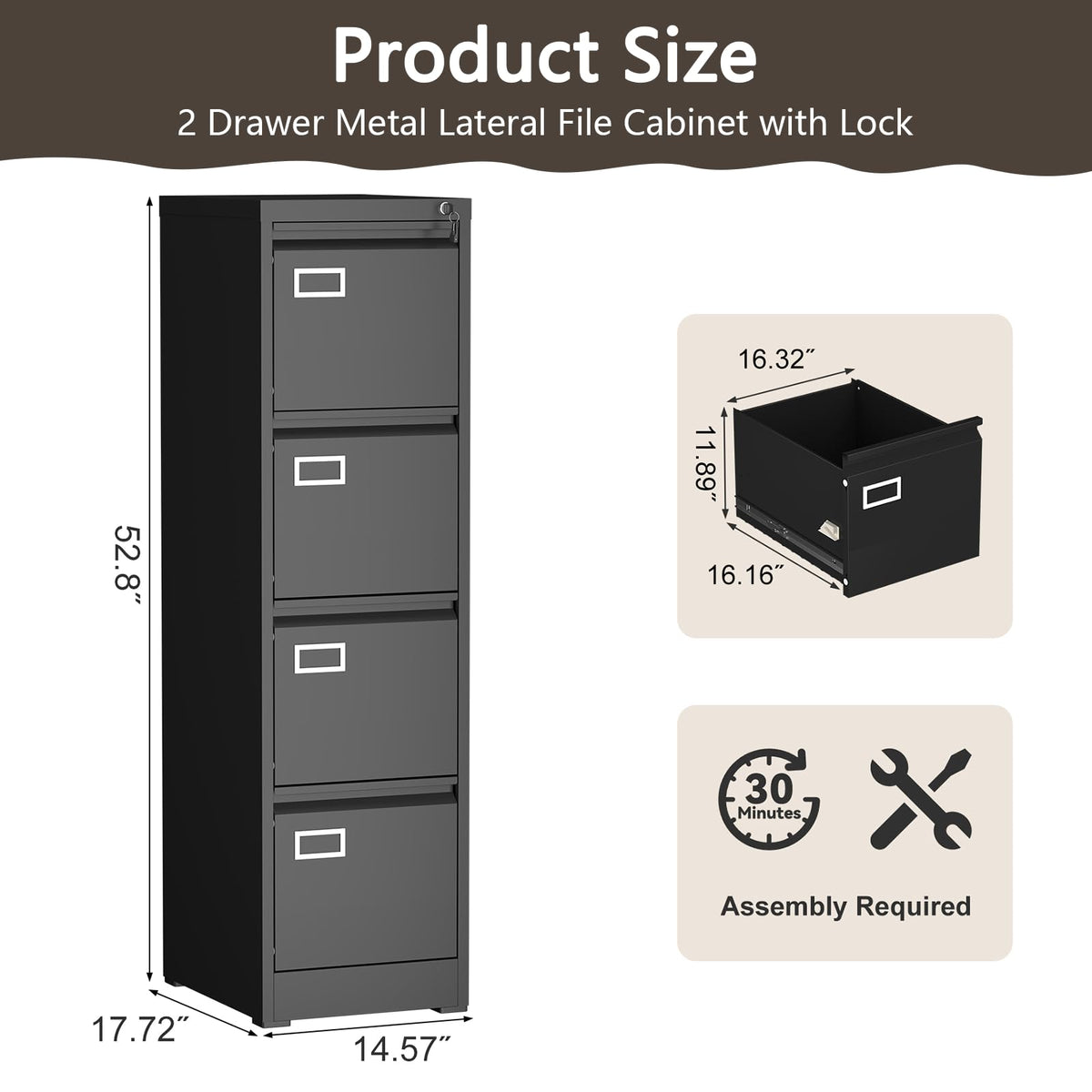 4 Drawer Metal File Cabinet with Lock U80495