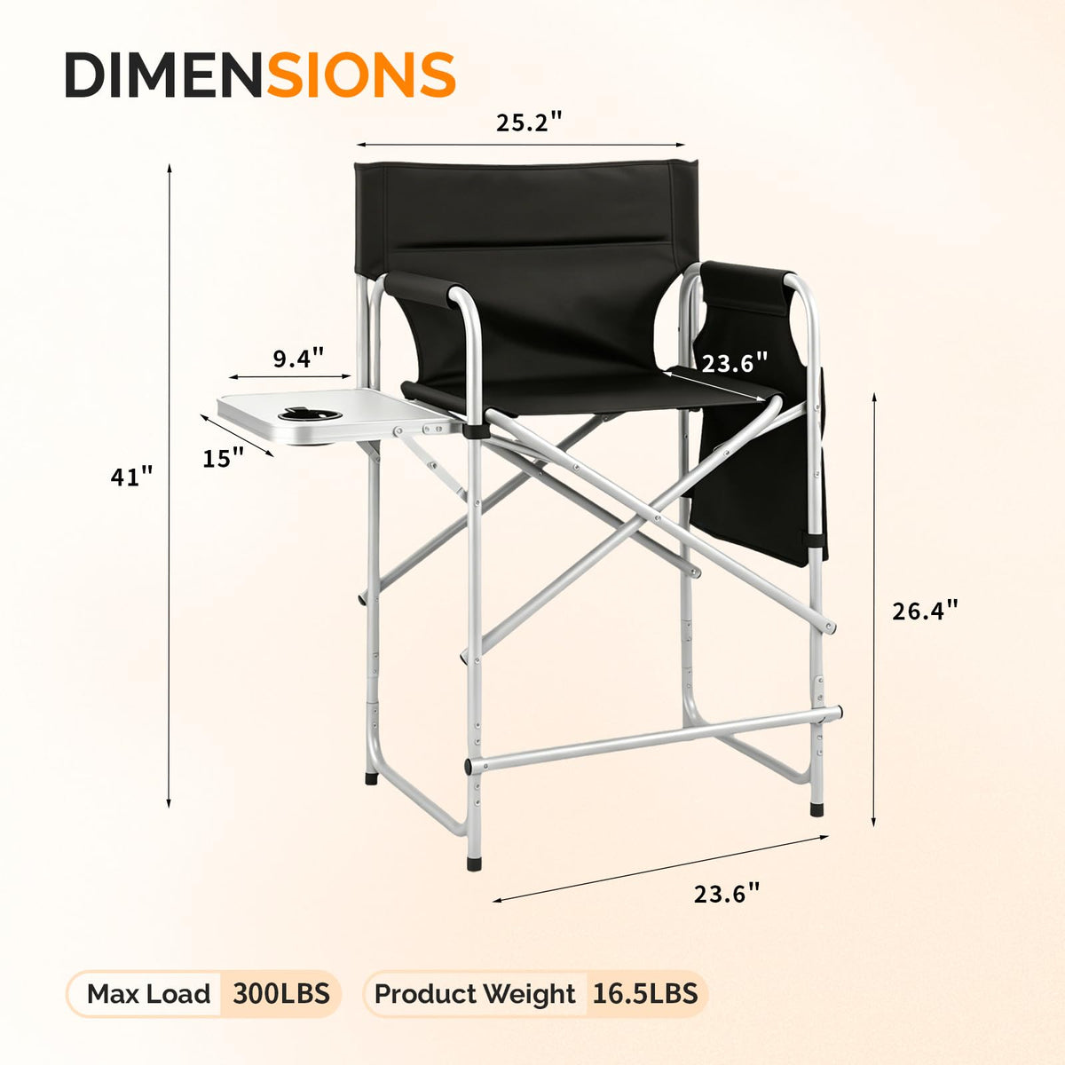 Black Foldable Makeup Chair with Side Table & Footrest A71783