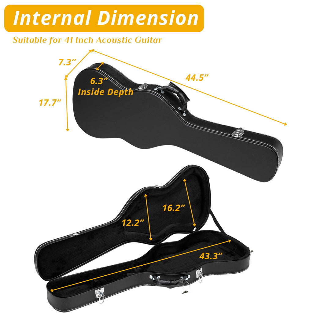 41 Inch Acoustic Guitar Hard Case with Lock Latch, Black F7378