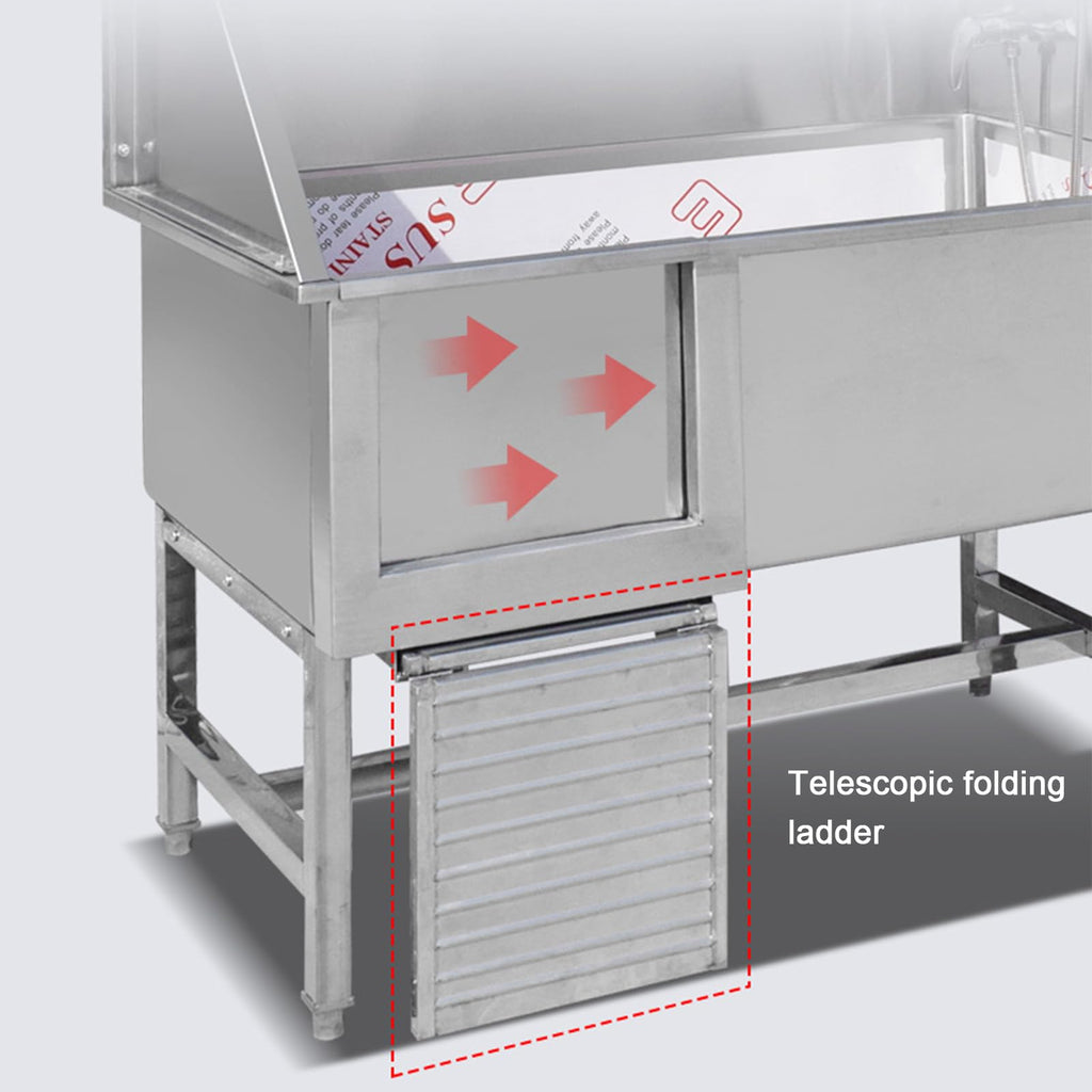 Stainless Steel Dog Grooming Station with Non-Slip Stairs & Sliding Door L966