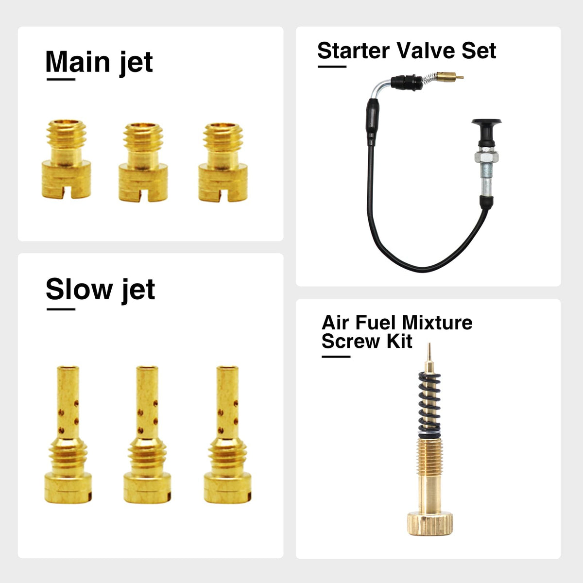 CV40 Carburetor Replacement with Starter Valve Set Main Jets Slow Jets Air Fuel Mixture Screw Kit J4575