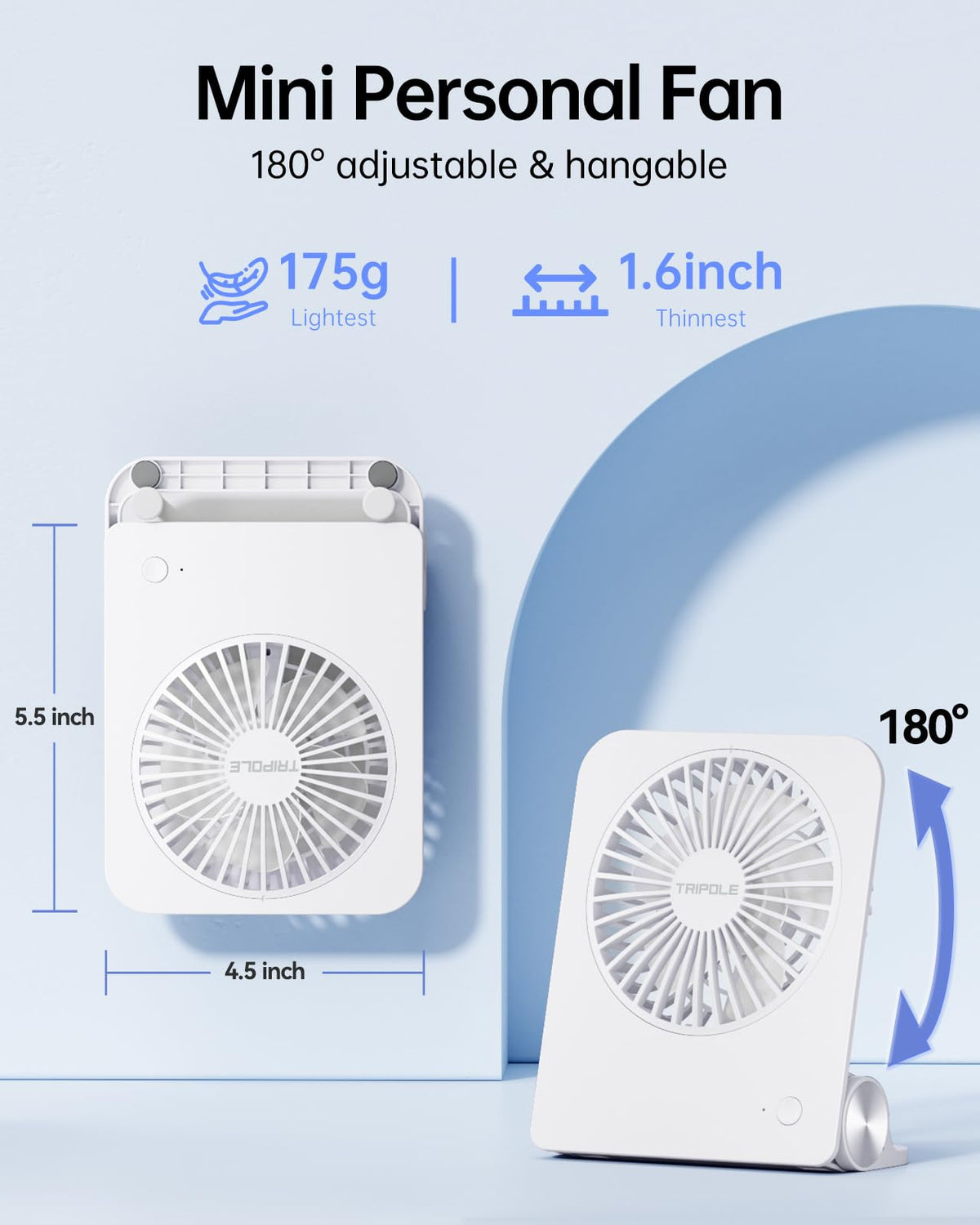 Small Portable Desk Fan 2000 mAh Rechargeable Battery 4.5 Inch N7985