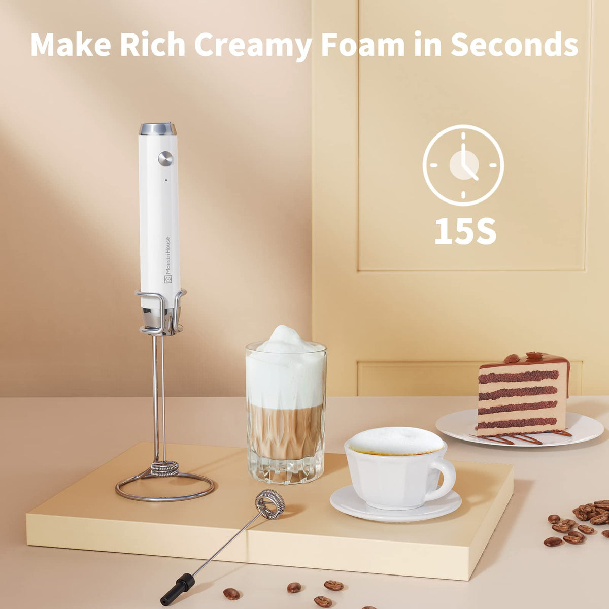 Rechargeable Milk Frother with 2 Detachable Whisks C744