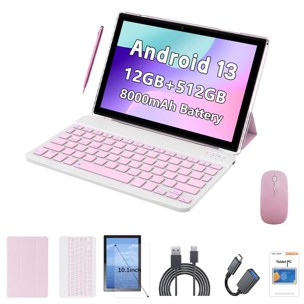 10.1 Inch Android 13 Tablet with SIM Card Slot, 12GB+512GB, Pink G85708
