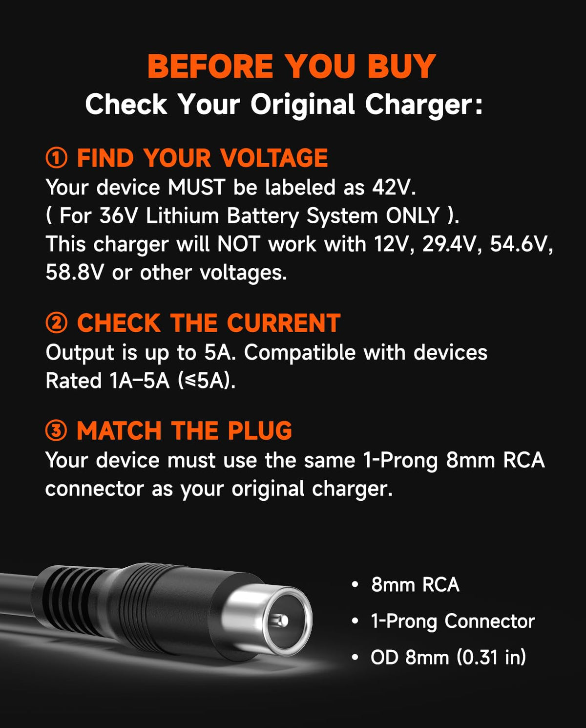 42V 5A Scooter Charger RCA Round Charging Port U3111