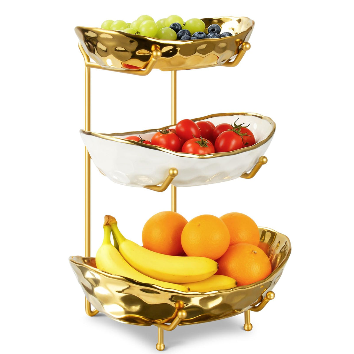 3 Tier Ceramic Fruit Bowl with Metal Stand A248801