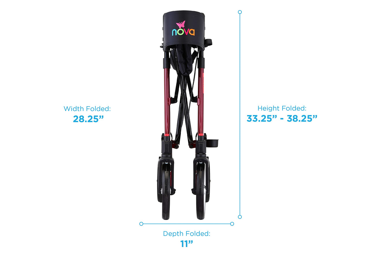 Red Compact Foldable Rollator Walker with Cane Holder B9375