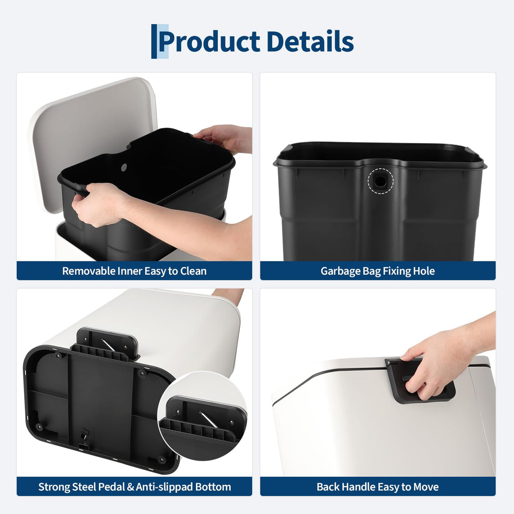 50L Stainless Steel Step Trash Can with Soft-Close Lid D89187